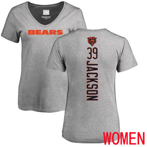 Chicago Bears Ash Women Eddie Jackson Backer V-Neck NFL Football #39 T Shirt